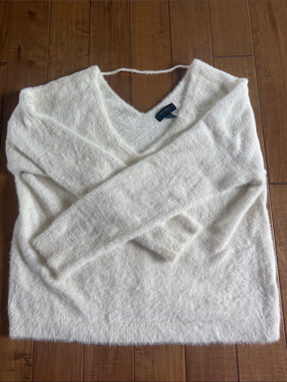 Forever 21 Ivory V-Neck Fuzzy Sweater